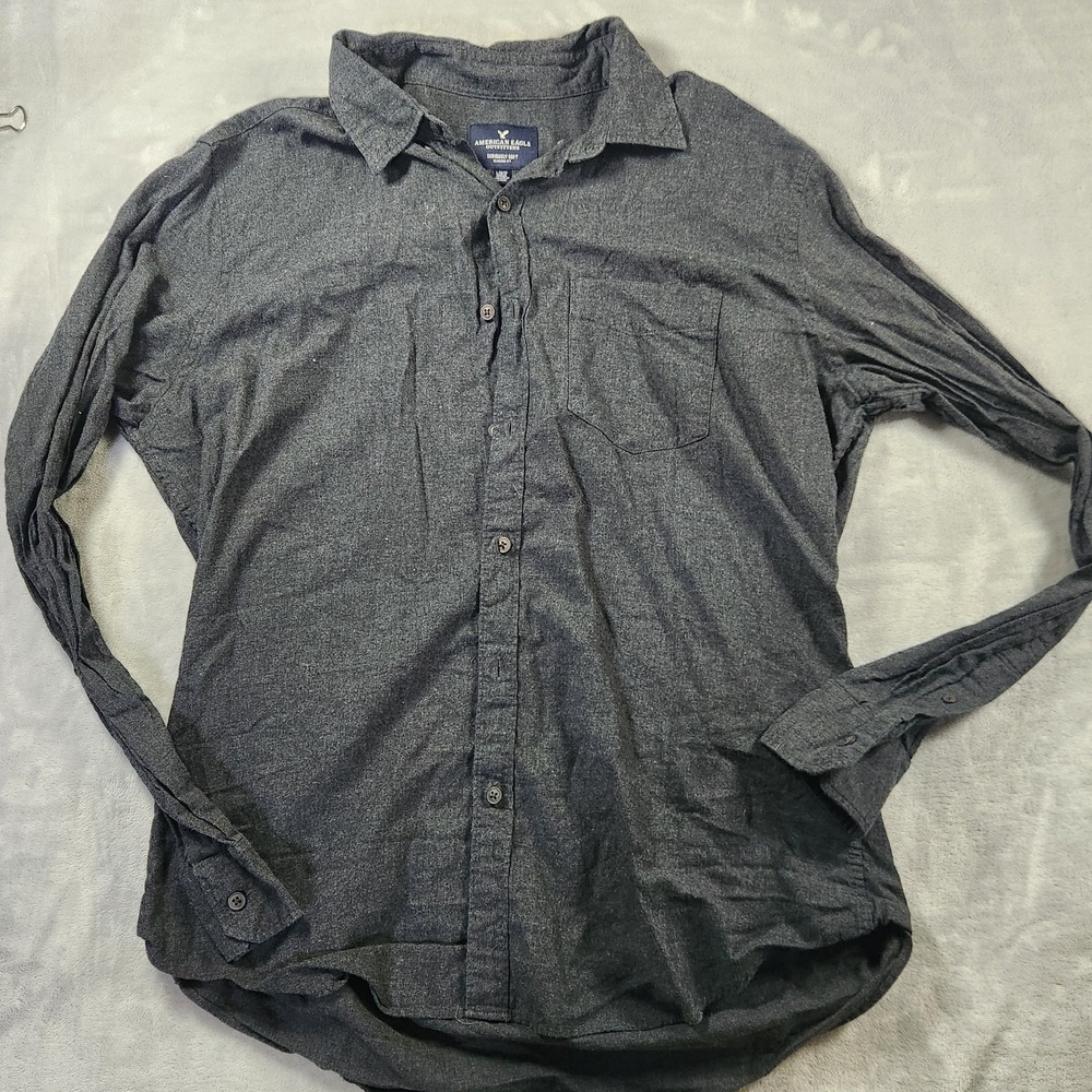 American Eagle Outfitters Grey Classic Fit Button-Up Shirt Seriously Soft Large